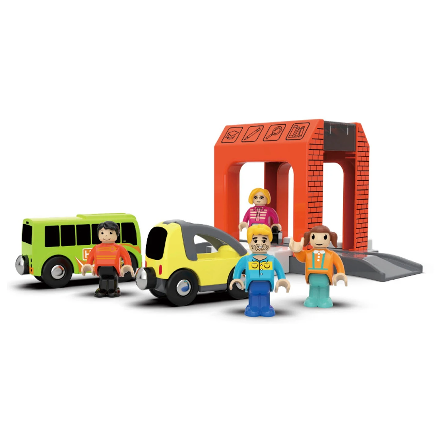 

Track Scene Expansion Toy "Simulation School Scene Set",School Bus,Sedan, House Character Set,Track Scene Fengrong Toys，W06-C25