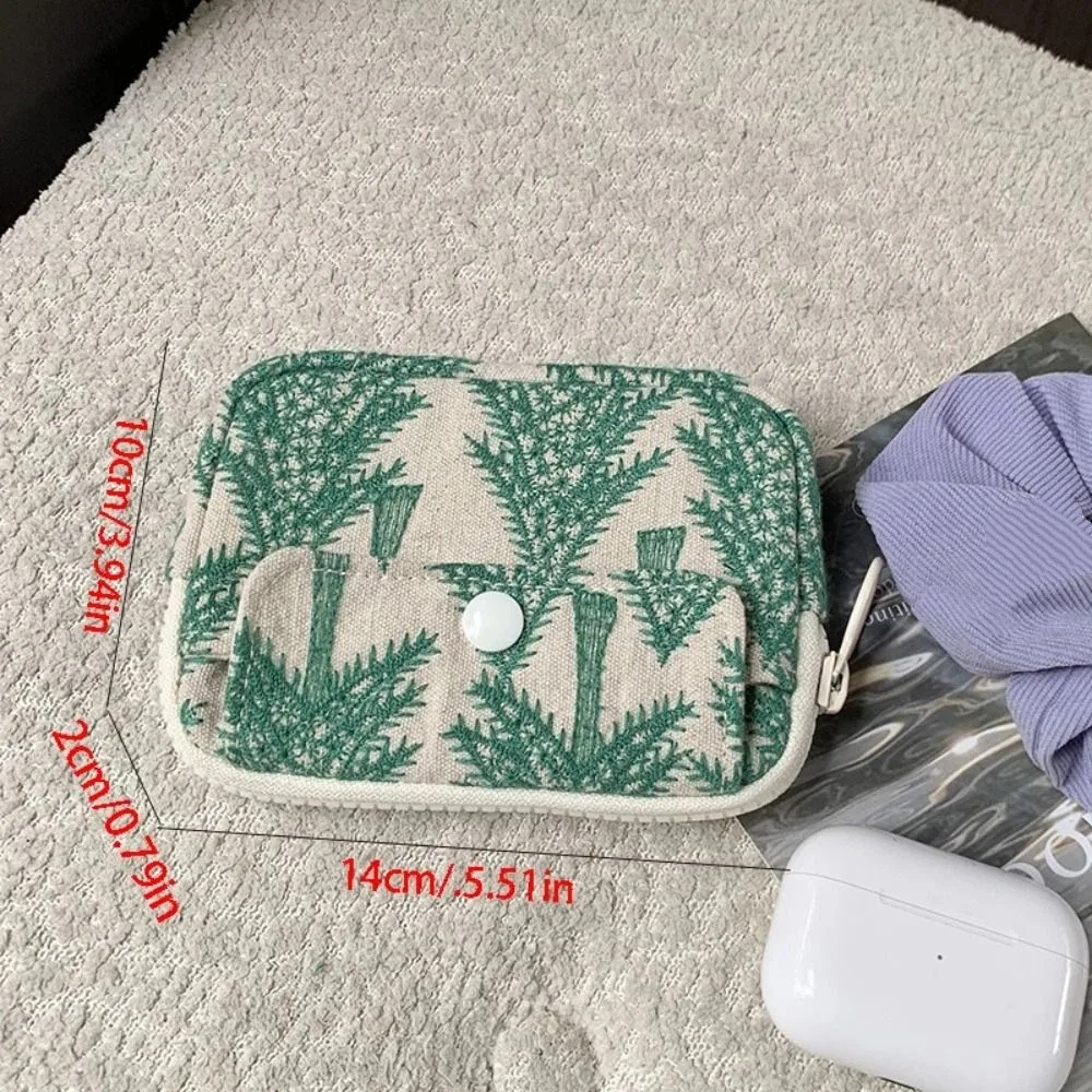 بسيطة لطيف التطريز حقيبة التخزين زهرة القطن الكتان سماعة حقيبة الكورية نمط سستة الحقيبة العرقية نمط محفظة نسائية للعملات المعدنية السفر
