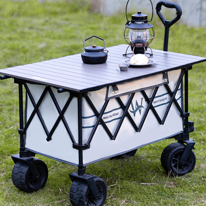 

Portable Cart Organizer Large Campsite Handcart with Wheels Picnic Cart with Table Board Camper Storage Car Hiking Supplies