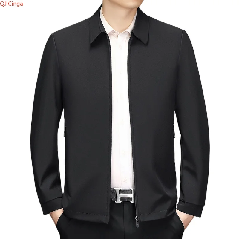 2026 New Men's Black Long-sleeve Collared Jacket, Zipper-controlled Switch Red Casual Coat, Navy and Khaki Tops.