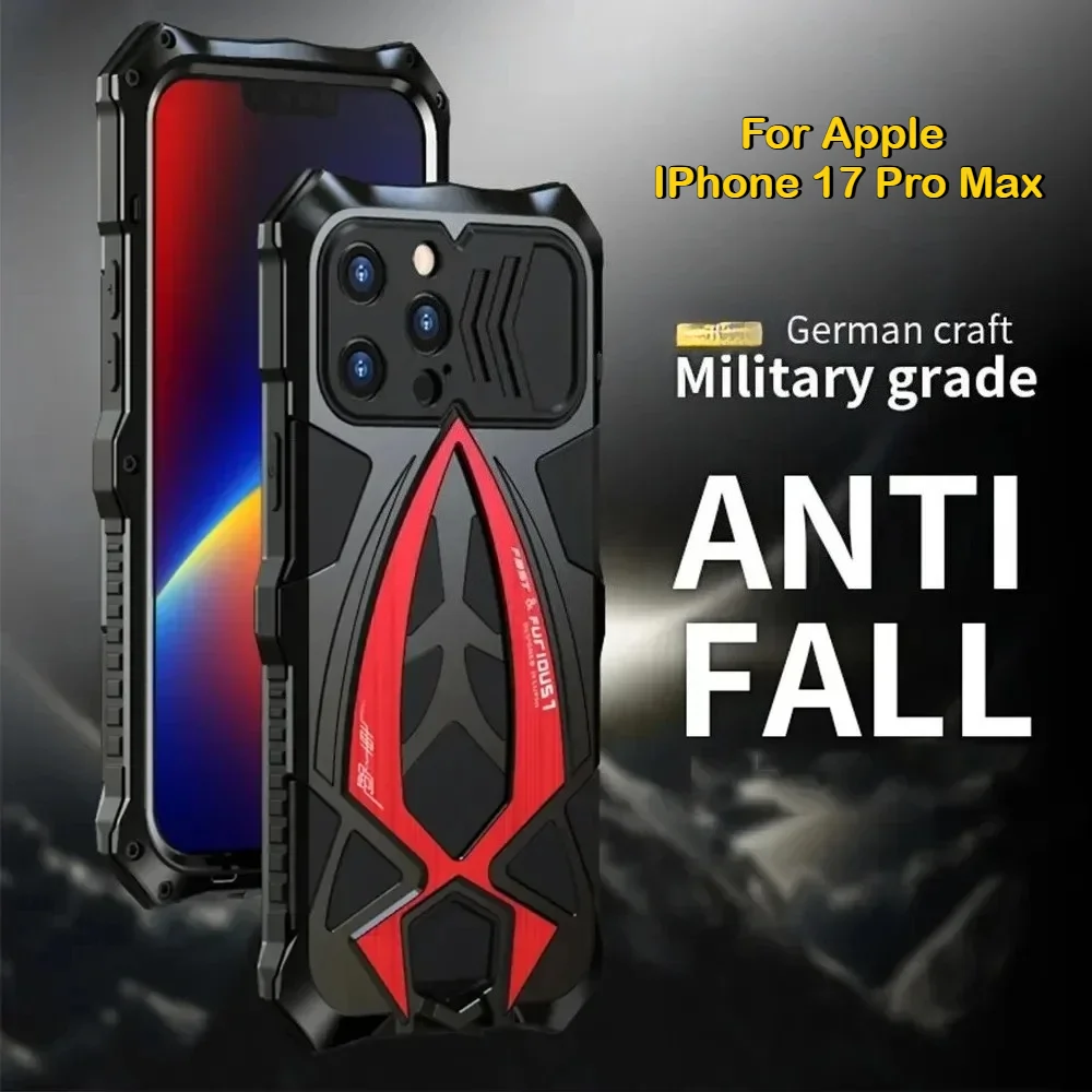 

Противоударный металлический чехол для телефона военного класса для iPhone 17 Pro Max 16 15 14 13 Mini Pro Max с защитной пленкой из стекла 9H HD