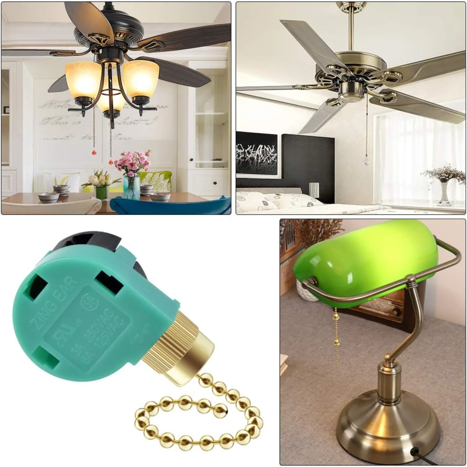 Pack Ceiling Fan Switch  Speed 4 Wire Zing Ear ZE-268S6 Fan Pull Chain Switch Replacement Speed Control Switch for Ceiling Fan L