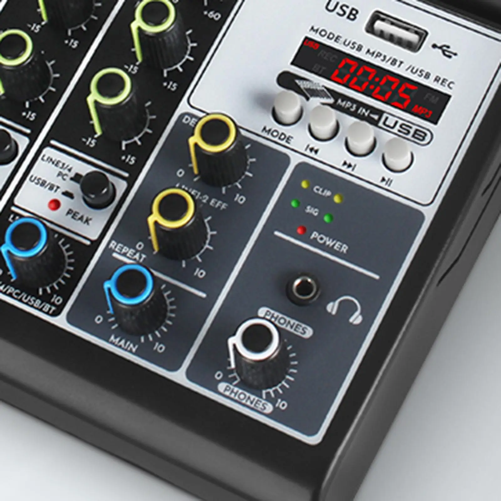 Audio Mixer Suporte USB Bluetooth, 48V Phantom Power, Placa de Som, Mixing Console para Gravação, Festa, Computador, Desempenho, Palco