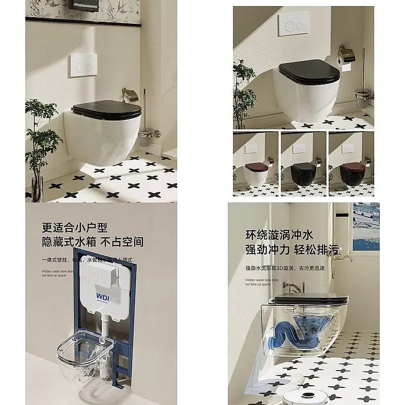 BJ Modern Wall Hung Toilet With Hidden Tank And Solid Wood Seat Cover, Space-Saving Embedded Design