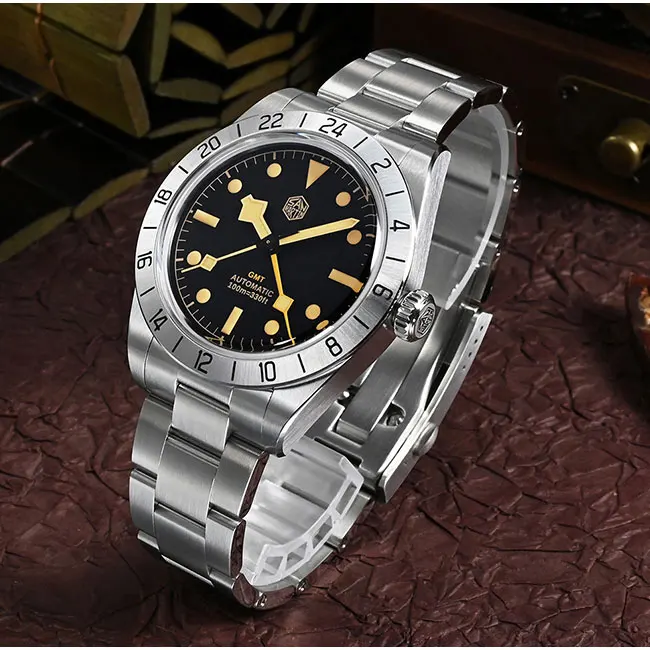 an Martin Men GMT Watch Luxury Automatic Mechanical Wristwatch Vintage 10ATM Waterproof C3 Luminous Steel Bezel Sapphire Sport