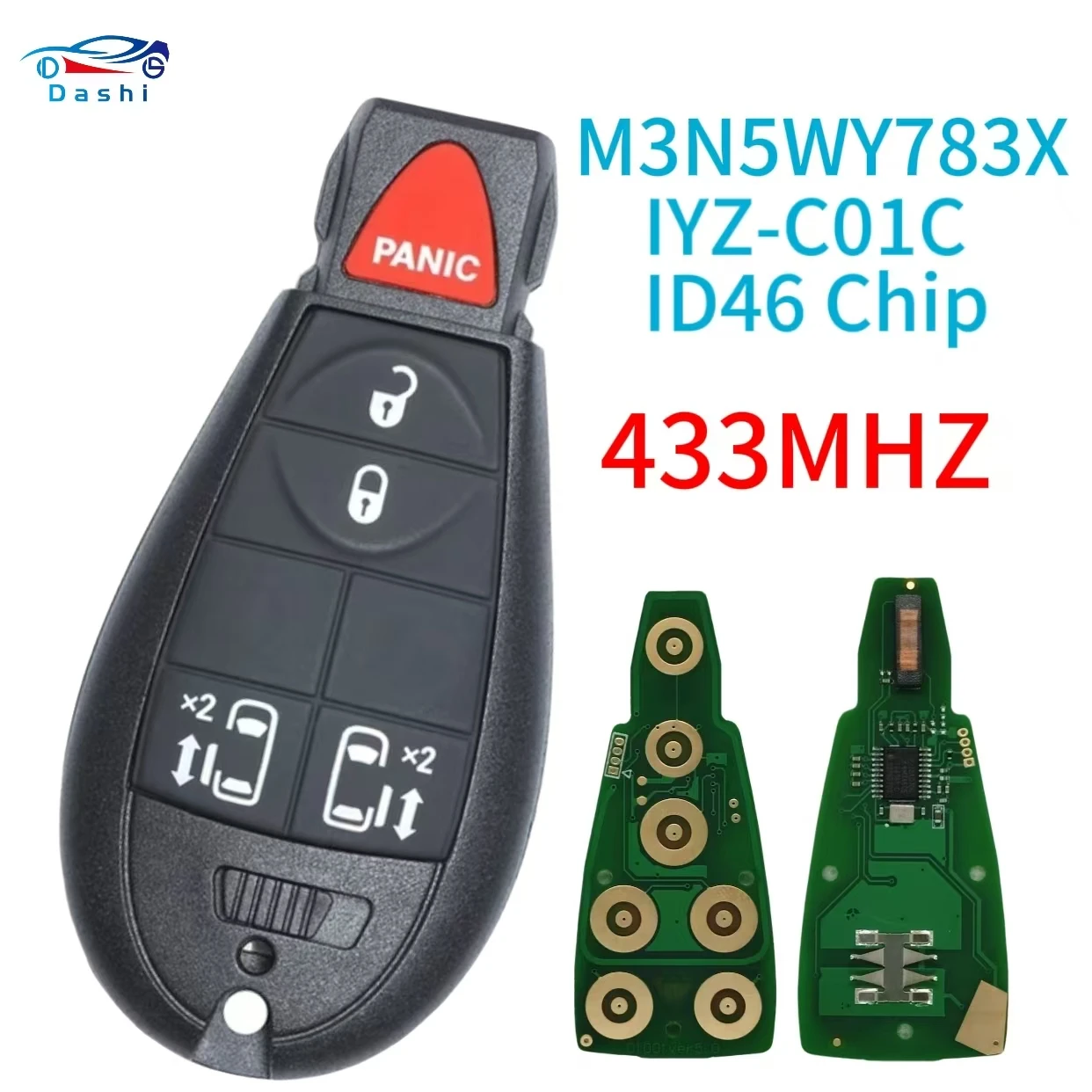 

Da Shi 7941 Remote Car Key Fob M3N5WY783X 433Mhz For Town & Country Jeep Chrysler Grand Cherokee Dodge Caravan Journey IYZ-C01C