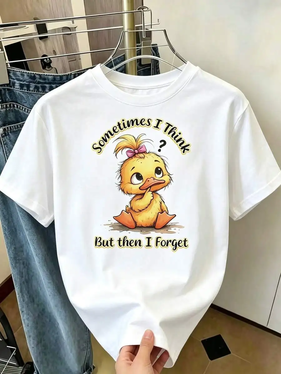 Cartoon Duck Graphic Short Sleeve T Shirt All Genders Casual Summer Daily Wear Trendy Summer Outfit Top