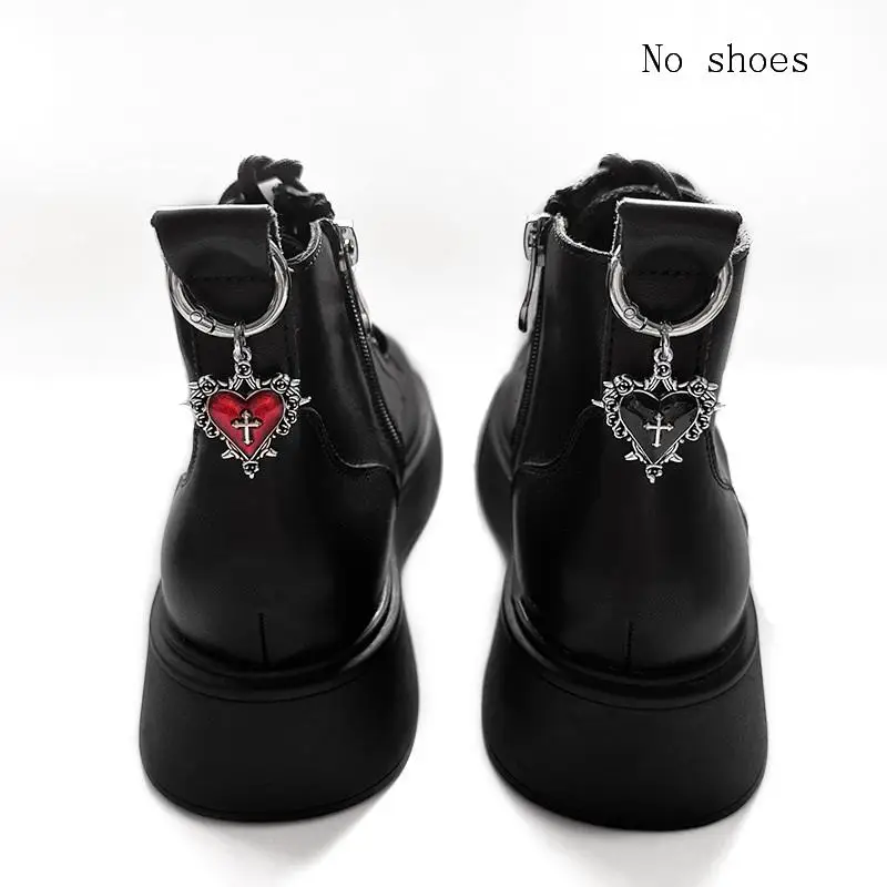 Gothic Style DIY Shoe Charms - Rose, Heart & Cross Boot Pendants, Personalized Metal Shoe Decoration for Party & Daily Wear (1/2