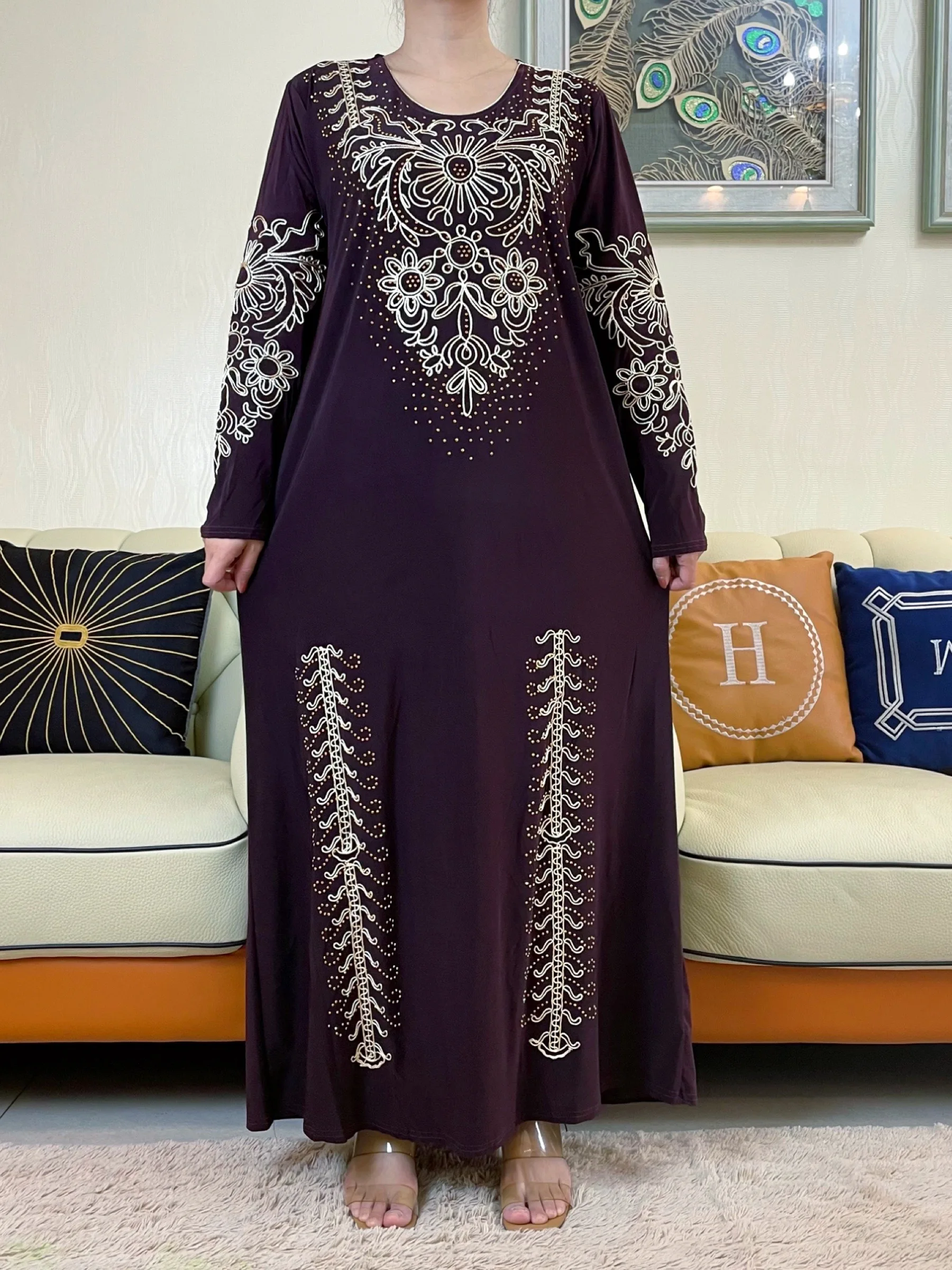 2023New Ramadan Muslim Turkey Women\'s Abaya Kaftan Embroidery Long Sleeve Ice Silk Fabric Prayer Dress Jibab Islam Cloth Caftan