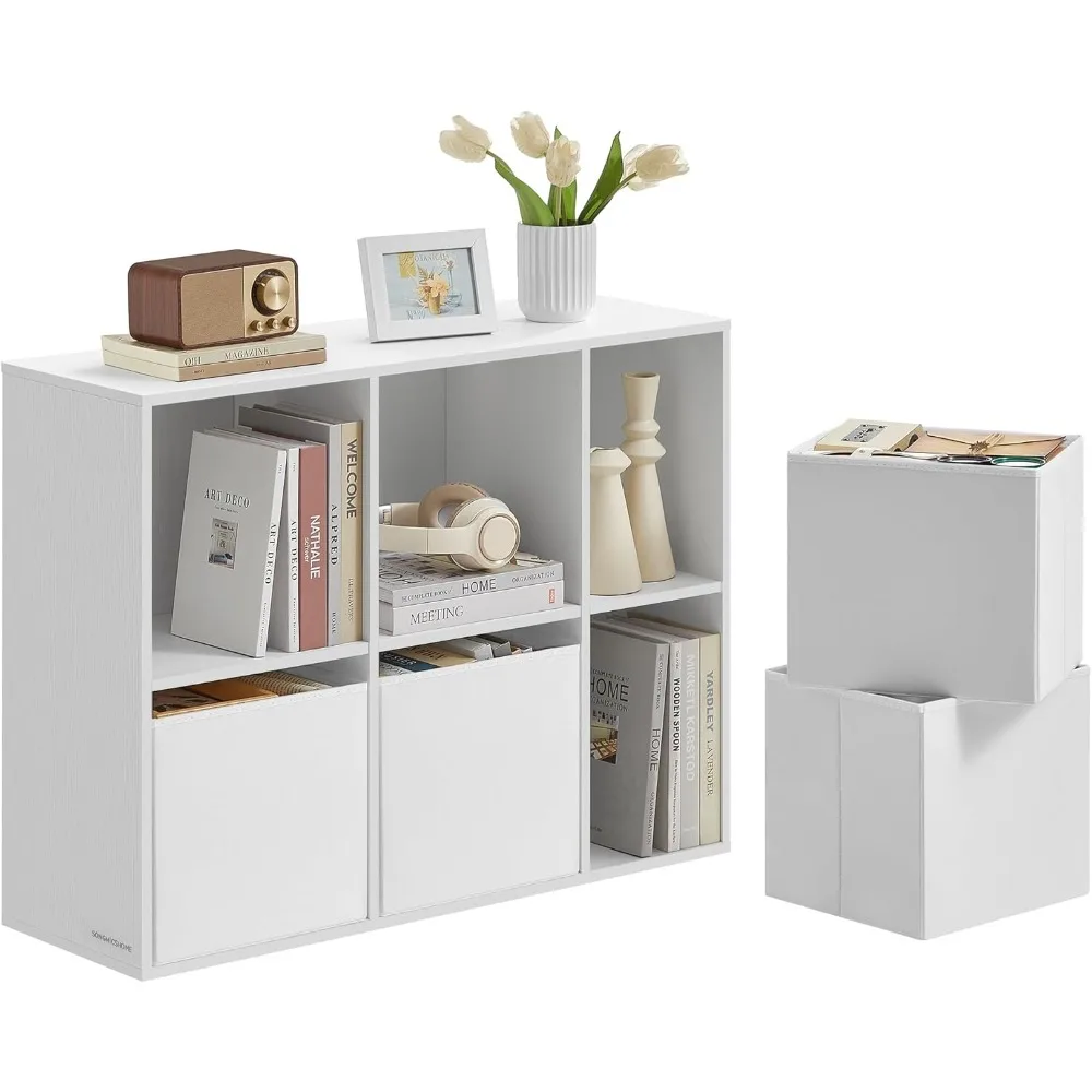 

Superfast Toolless Assembly, Bookshelf, Cube Storage Organizer, Shelving Unit, 6 Compartments, 4 Fabric Drawers, 10.6 x 32.7 x