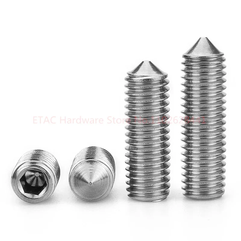 DIN914 GB78 304 الفولاذ المقاوم للصدأ M2 M2.5 M3 M4 M5 M6 M8 M10 M12 عرافة مسدس المقبس وأشار مجموعة المسمار مخروط نقطة اليرقة المسمار كيمي #4