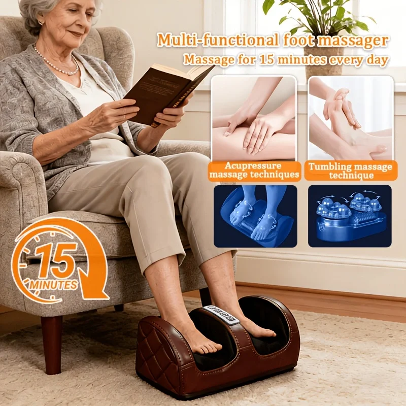 New Multifunctional Electric Foot and Leg Massager. Targeted Massage of Acupoints on Uneven Soles of the Feet. Acupressure Push-Pull Technology for Relaxing Massage, with Forward and Reverse Rolling Motion Modes, 3 Massage Intensities. Especially Suitable for Use on Calves, Feet, Legs, and Hands. It Is an Ideal Holiday Gift for Friends, Parents, and the Elderly.