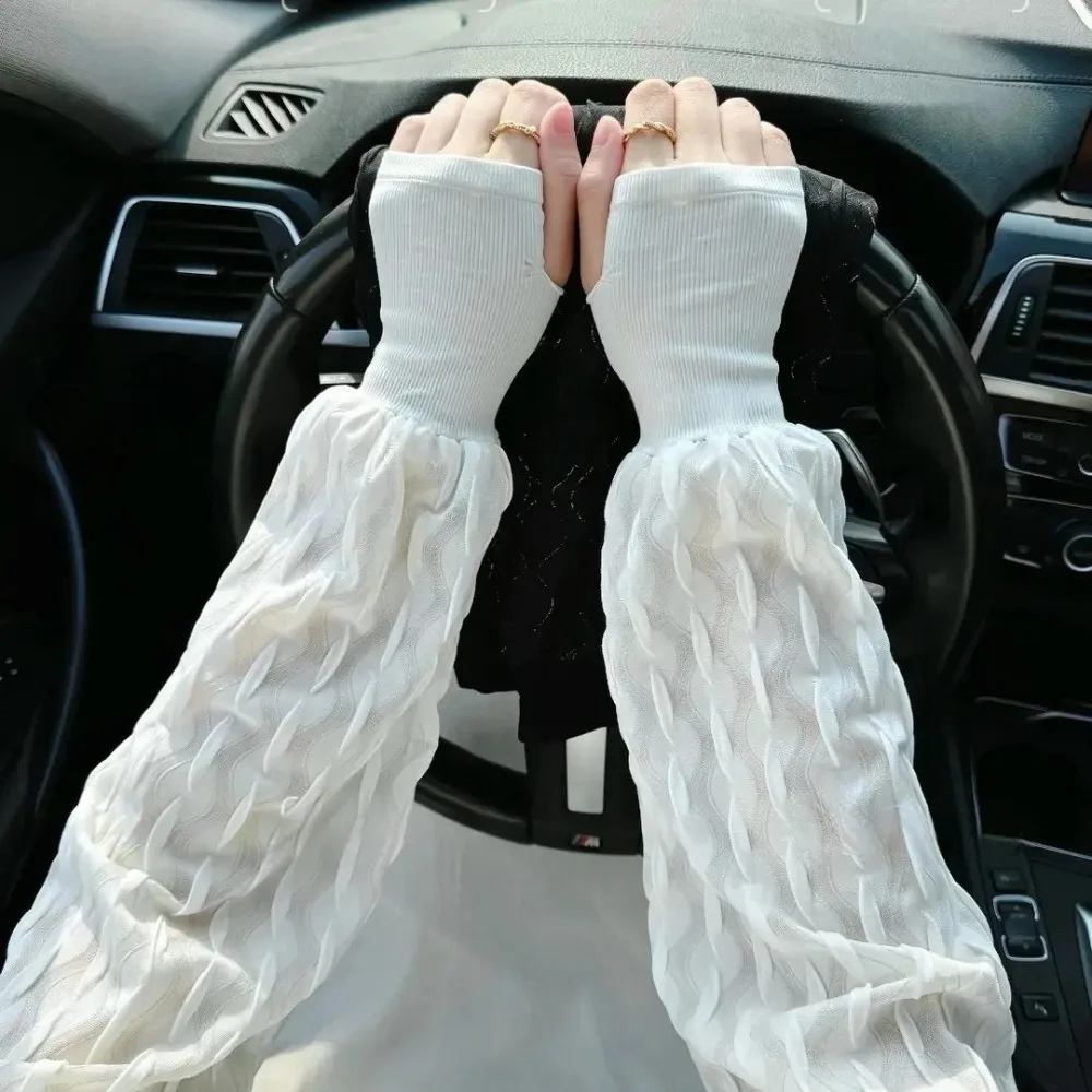 Ademende zonbescherming Armmouwen Elegante vingerloze handschoenen Zomer ijszijde Lange mouwen Losse Franse stijl