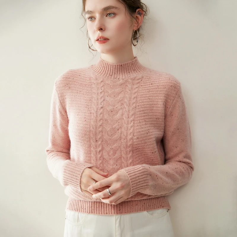 Ladies100% Percent Cashmere Pullover Thickened Double Thread Seven Needle Knit Half High Collar Warm Base Shirt Weave Process...