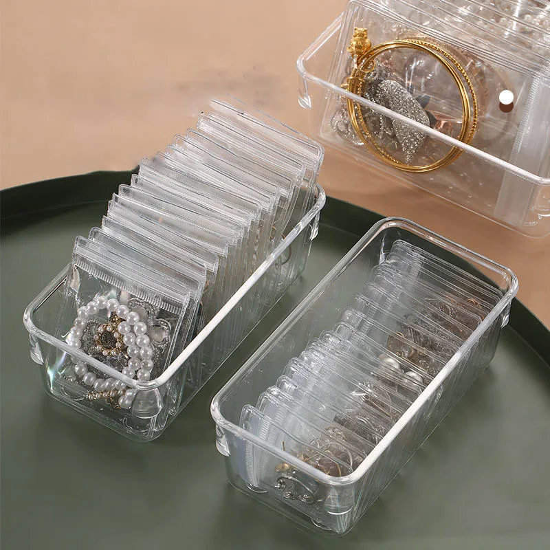 

Jewelry Organizer Box Anti-oxidation Transparent Bags Earring Stud Necklace Ring Case Drawer Organizer Storage Zipper Jewelers