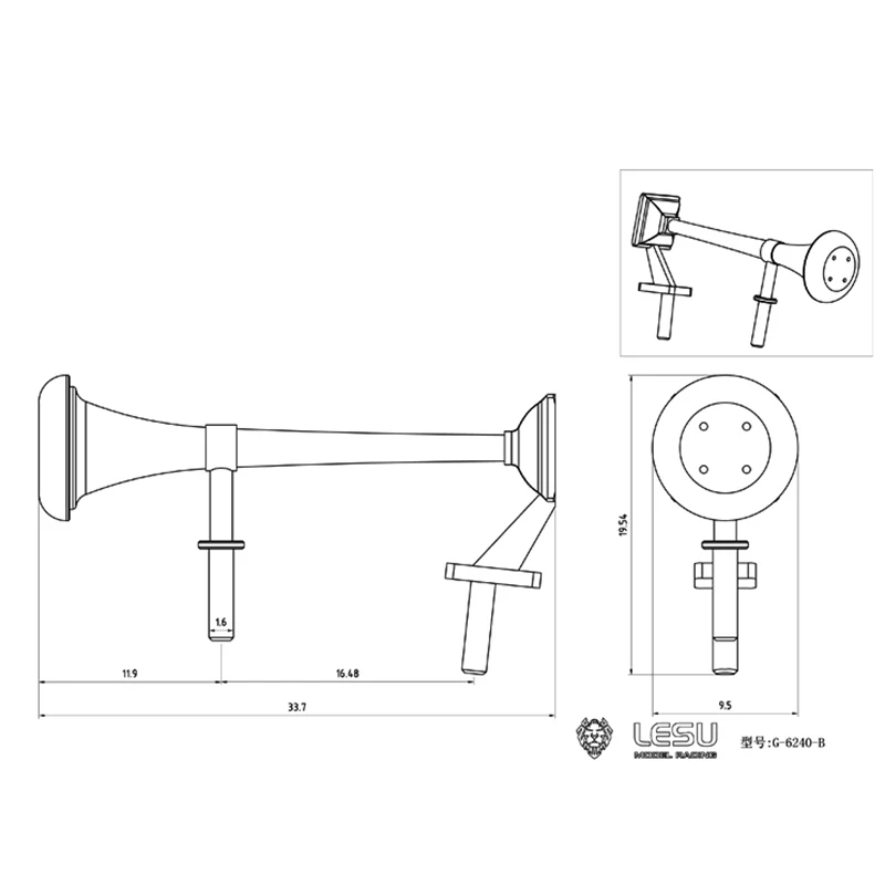 Metal LESU Cabin Roof Whistle Horn for 1/14 RC TAMIYA VOLVO FH16 Tractor Truck Model DIY Car