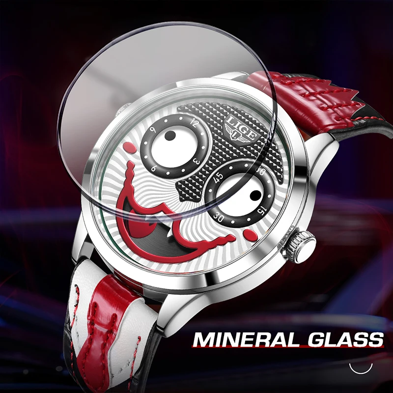LIGE الإبداعية رجل الساعات للرجال مهرج موضة ساعات المعصم مقاوم للماء حزام من الجلد رجالي ساعة كوارتز كول جوكر Reloj Hombre #4