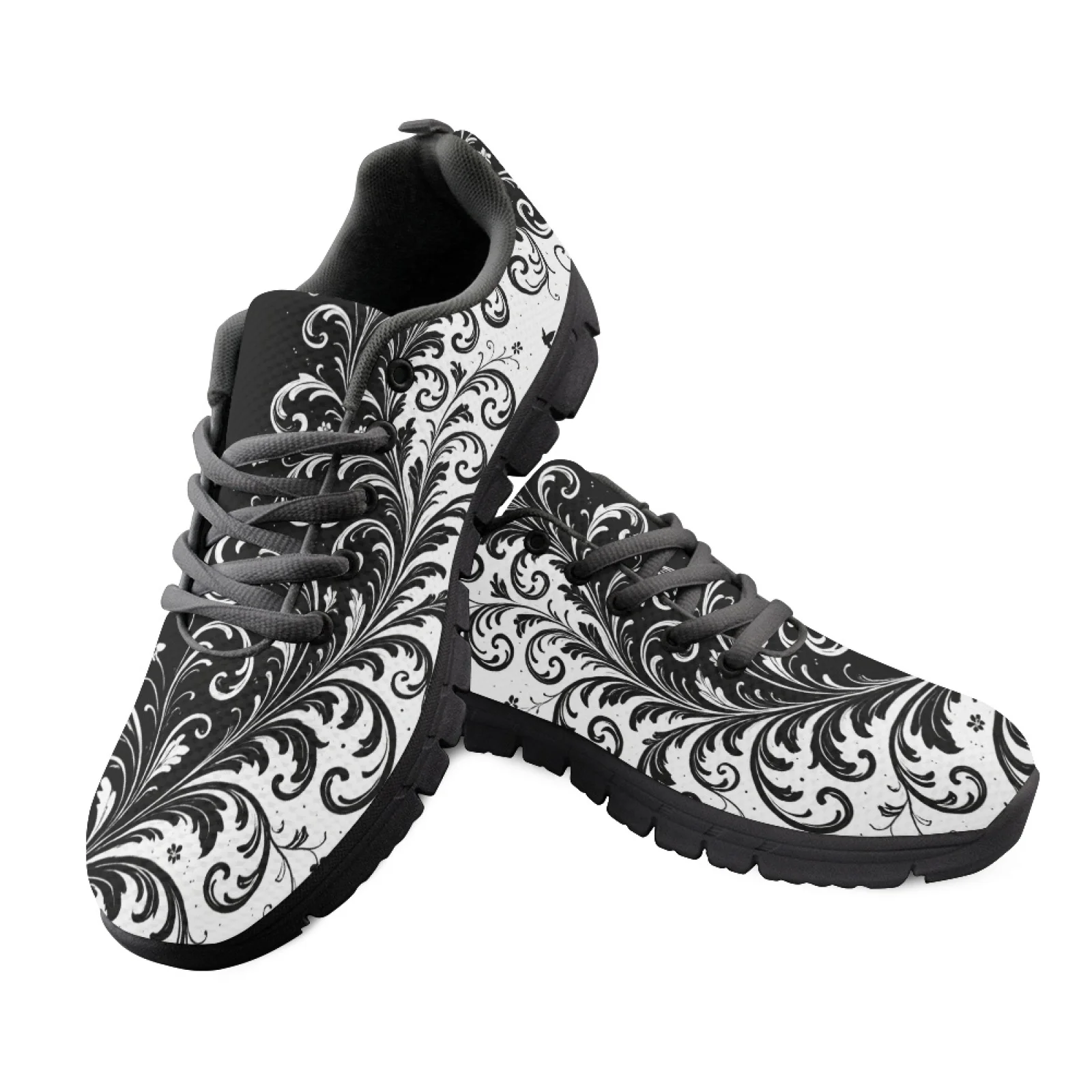 Coloranimal Damask Pattern Women Soft Cushioned Athletic Shoes for Hospital Non-Slip Sole Tennis Sneakers for Training