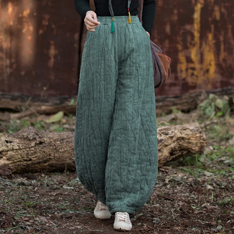 

Retro Women's Winter Linen Cotton Blend Warm Lantern Pants Loose Casual Harlan Trousers Long Cotton Pants Wide Leg Trousers