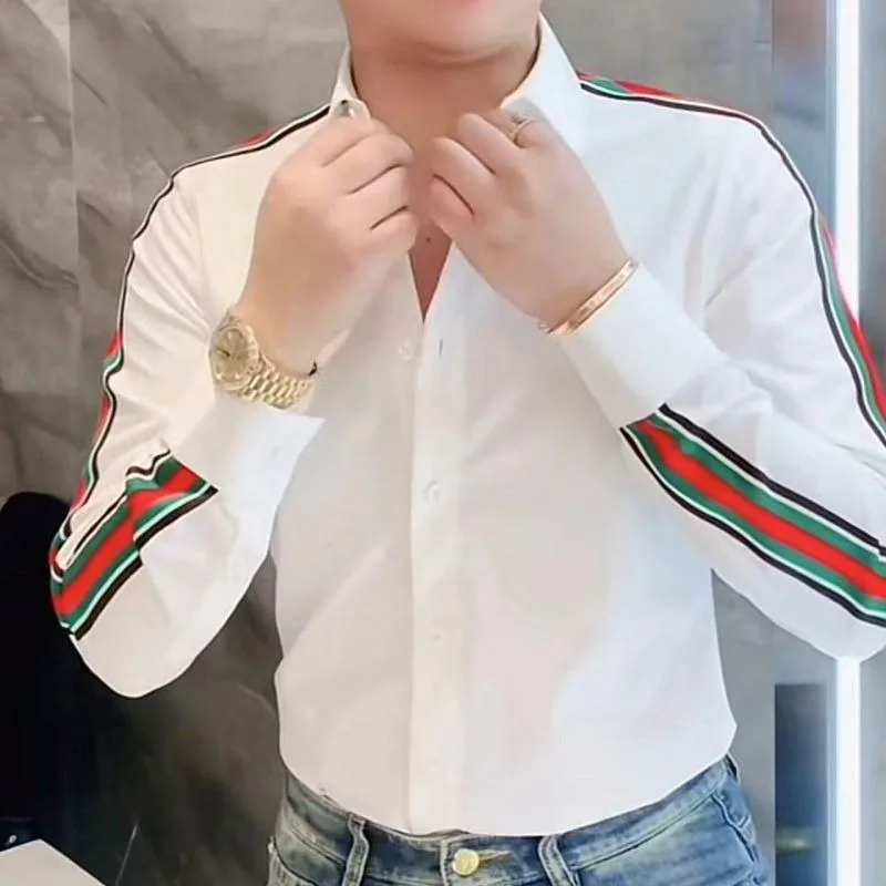 Men's Clothing Spring and Autumn high quality Light Luxury Y2K Casual Fashion Ribbon Slim Handsome Shirt