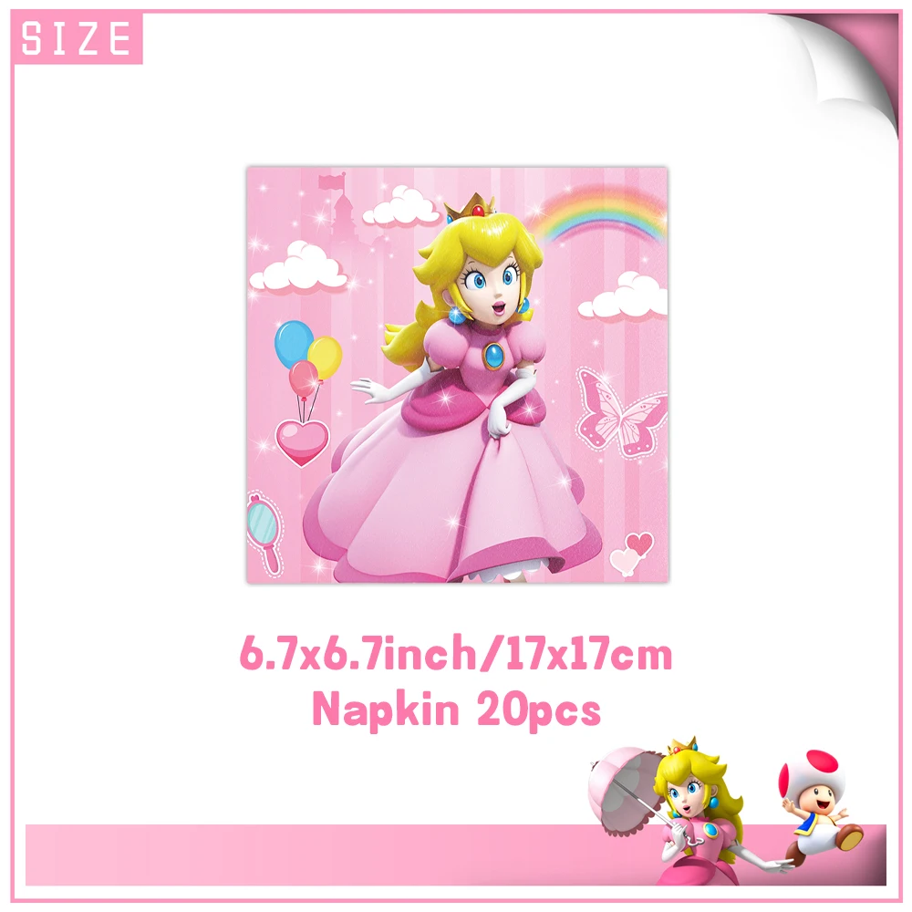 Princess P-Peach Theme Girl Birthday Party Decoration Disposable Tableware Tablecloth Balloon Background Banner Party Supplies