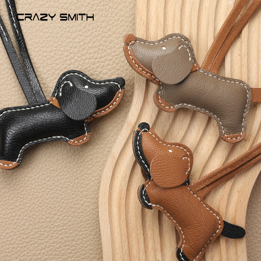CRAZYSMITH Leather Bag Charm Dog Shaped Dachshund Purse Pendant Accessories Animal Ornament DIY Gift for MiuMiu Handbag Tote Bag