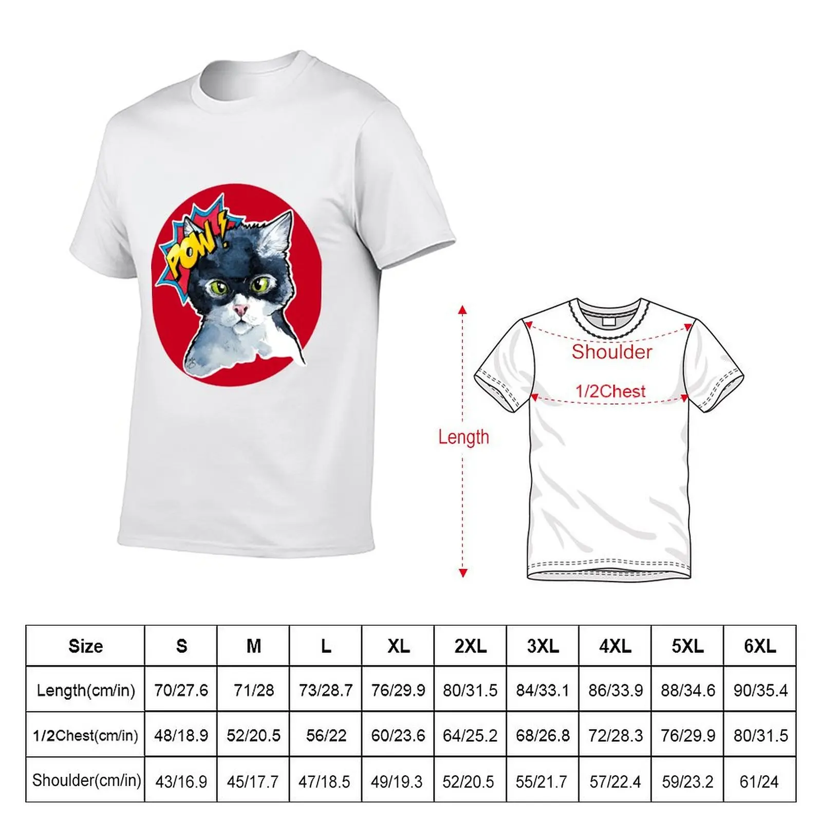 Red POW CAT T-Shirt cotton t shirt man funny t shirts dark humor man t shirts luxury brand