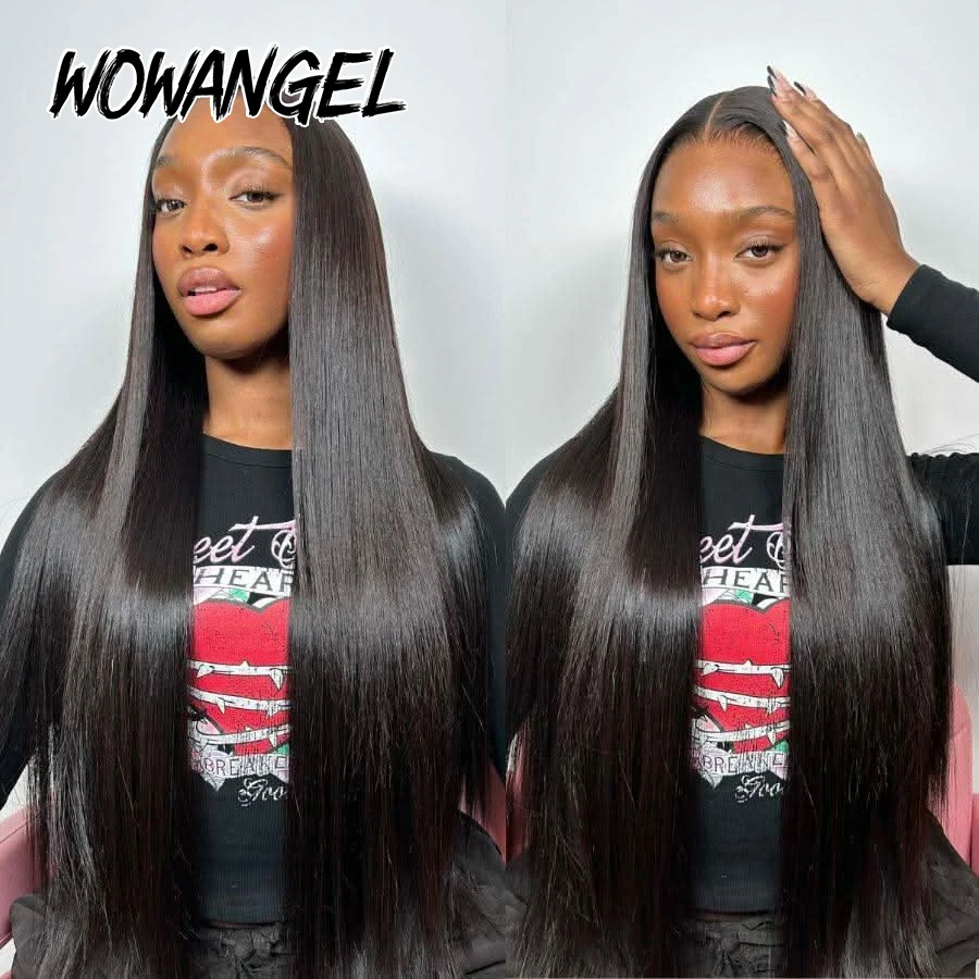 WOWANGEL Straight Lace Front Wigs 100% Human Hair 13X6 HD Lace Full Frontal Wig Pre Plucked Brazilian Human Hair Wigs For Women view 4