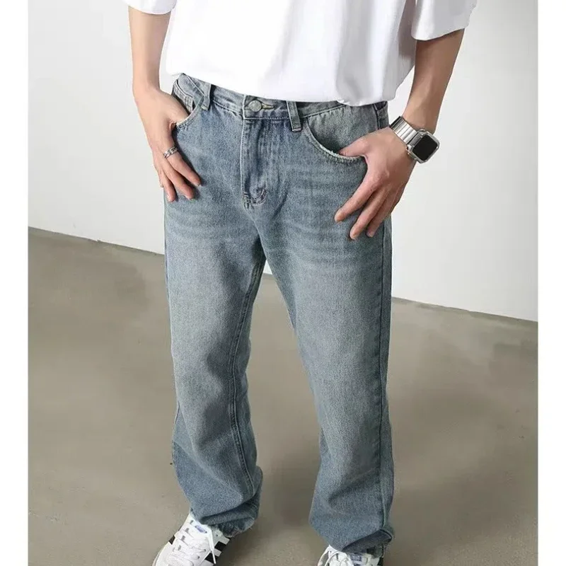 

American Basic Light Blue Slightly Flared Jeans Draped and Versatile Casual Cleanfit Long Trousers for Men Denim Men's Man Pants