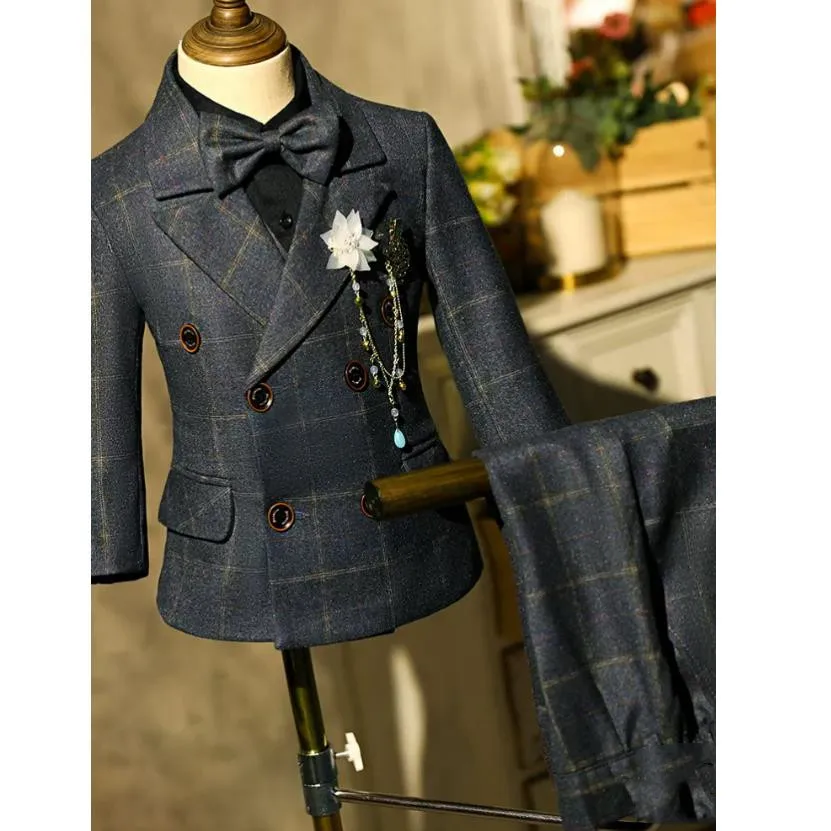 

5PCS Autumn Winter New Children's Host Performance Suit Boys Blazer Sets Kids Birthday Wedding Party Costume Evening Gown A2974