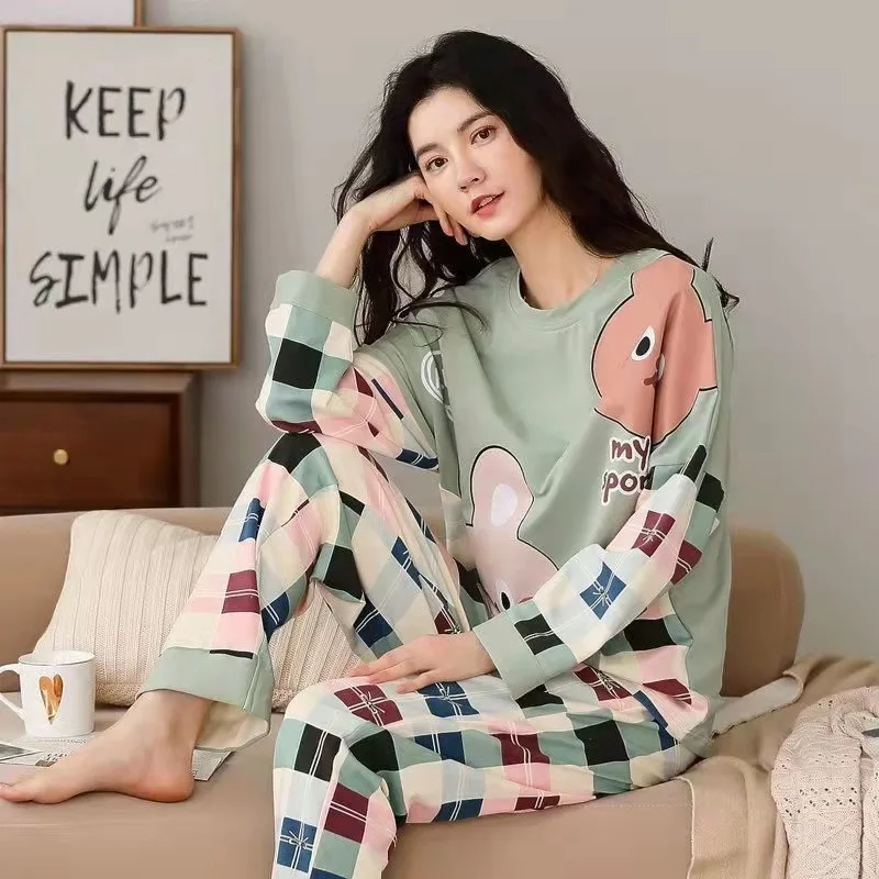 Spring Autumn Pyjamas Big Size 4XL Women Pajamas Print Sleepwear Long-sleeved Homewear Sets Womens Simple Loose Casual Pijamas