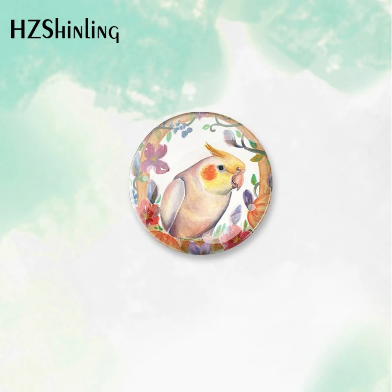 2023 Cockatiel Birds Parrot Art Pattern Round Button Badge Brooch For Clothes Backpack Decoration Pin Jewelry