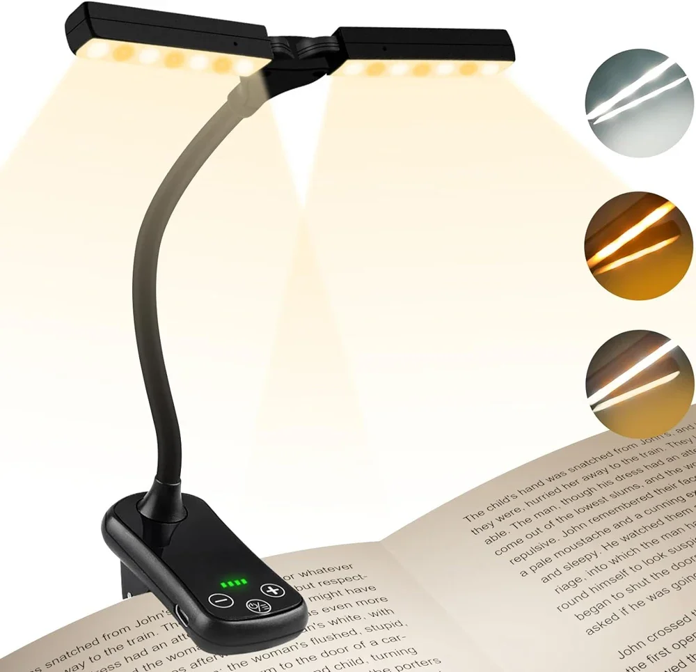 

14-LED Clip-On Book Light with Three Colour Adjustments USB-Rechargeable Night Light, Portable Eye-Protecting Reading Lamp,