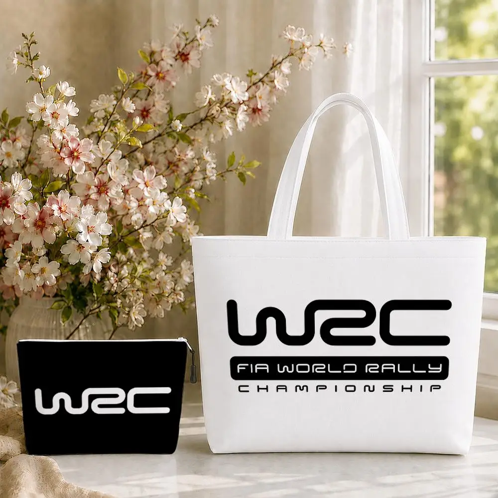 W-WRC Rally R-Racing Storage Bags 2-Piece Set Double-Sided Printed Canvas Tote Bags with Zipper Shopping Shoulder Handbags