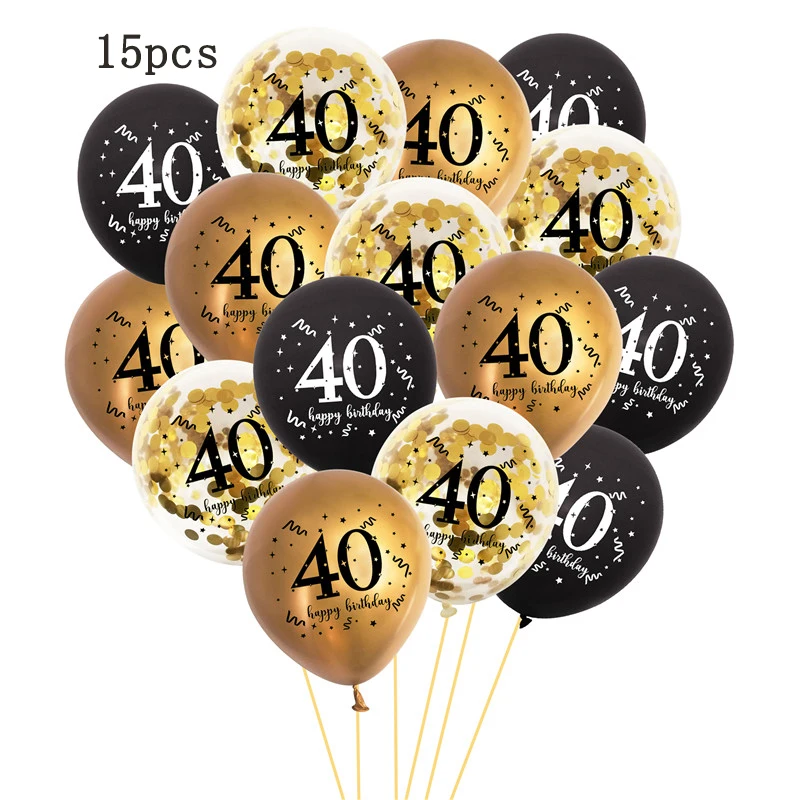 15 stuks Zwart Goud 30 40 50 60 Gelukkige Verjaardag Ballonnen Vrouw Verjaardagsfeest Decoratie 40 50 60e Verjaardag Feestdecoratie