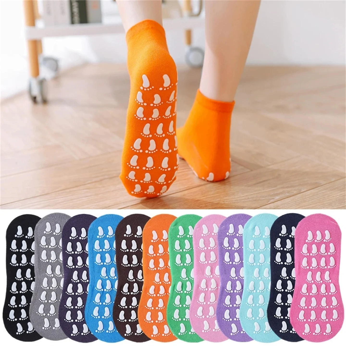 

12 pairs / Lot Trampoline Socks Parent-Child Anti-slip Floor Socks Adult & Kids Indoor Sports Socks Women Cotton Yoga Socks