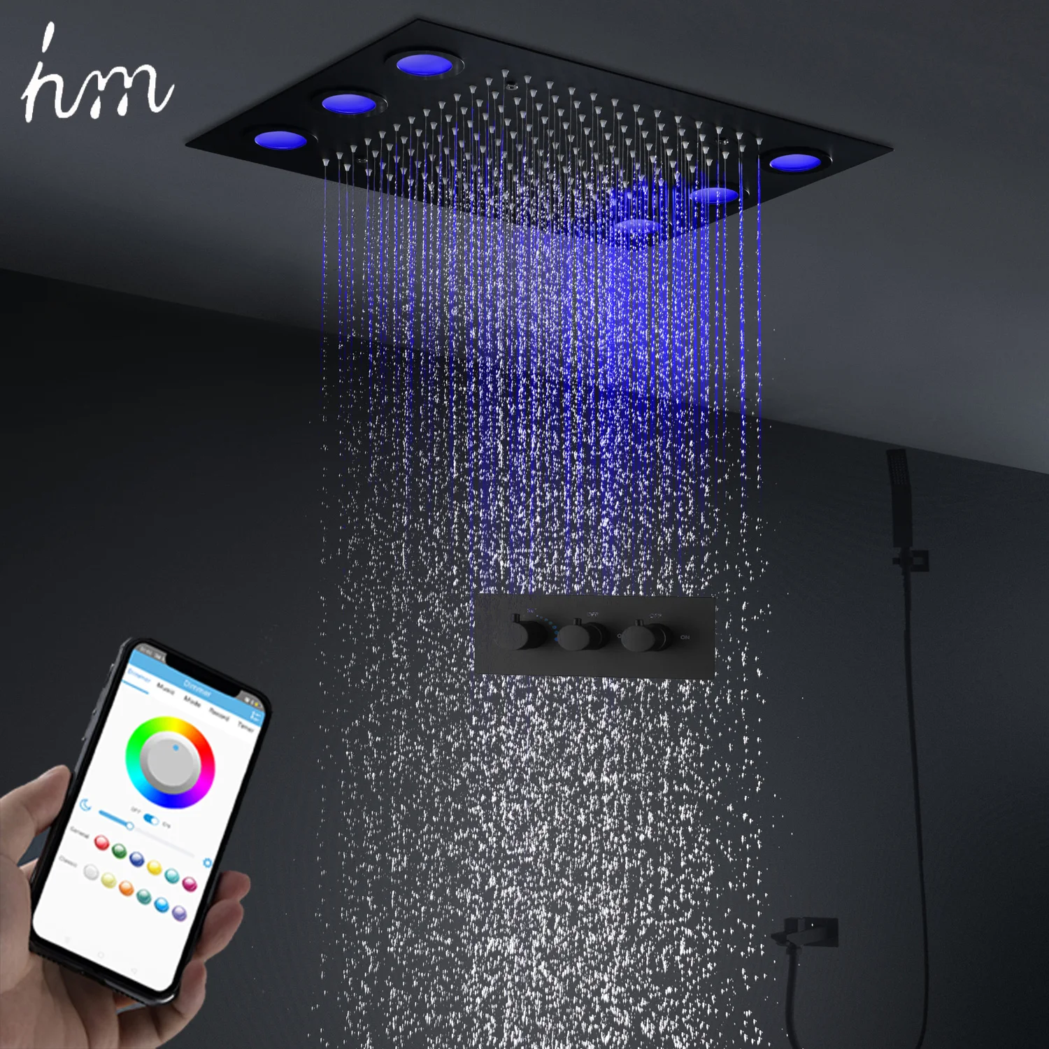 

High Quality Ceiling LED Shower System Set 20x14Inches Bathroom Rainfall Shower Head Panel Thermostatic Mixer Diverter Faucets