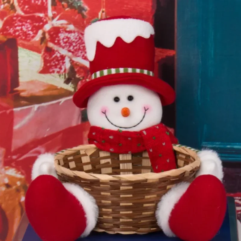 Cesta de decoração de natal papai noel boneco de neve suporte de doces cesta de frutas ornamento de mesa natal doces cesta de vime presente do festival
