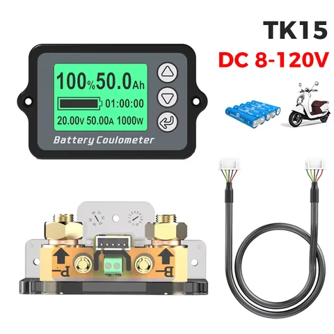 TK15 Coulomb Meter 80V 50A 100A 350A Vehicle Battery Capacity Tester Battery Coulometer for E-bike/Balance Car/Cleaning Machine
