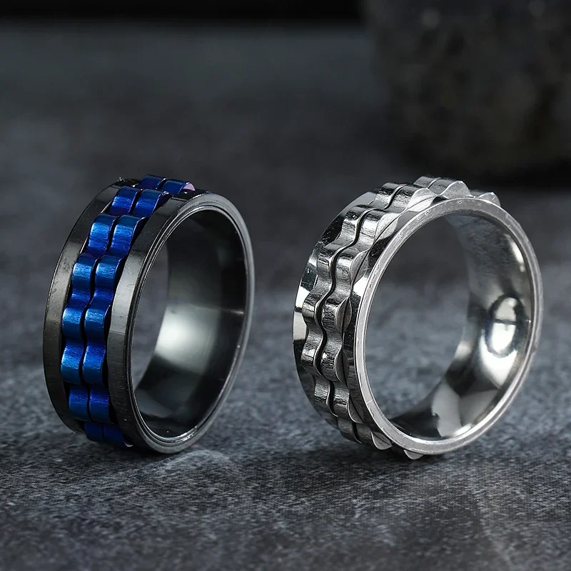 Gear Rotatable Fidget Rings Hip Hop Stainless Steel  For Men Anti Stress And Anxiety Relief Spinning Ring Anillo Jewelry