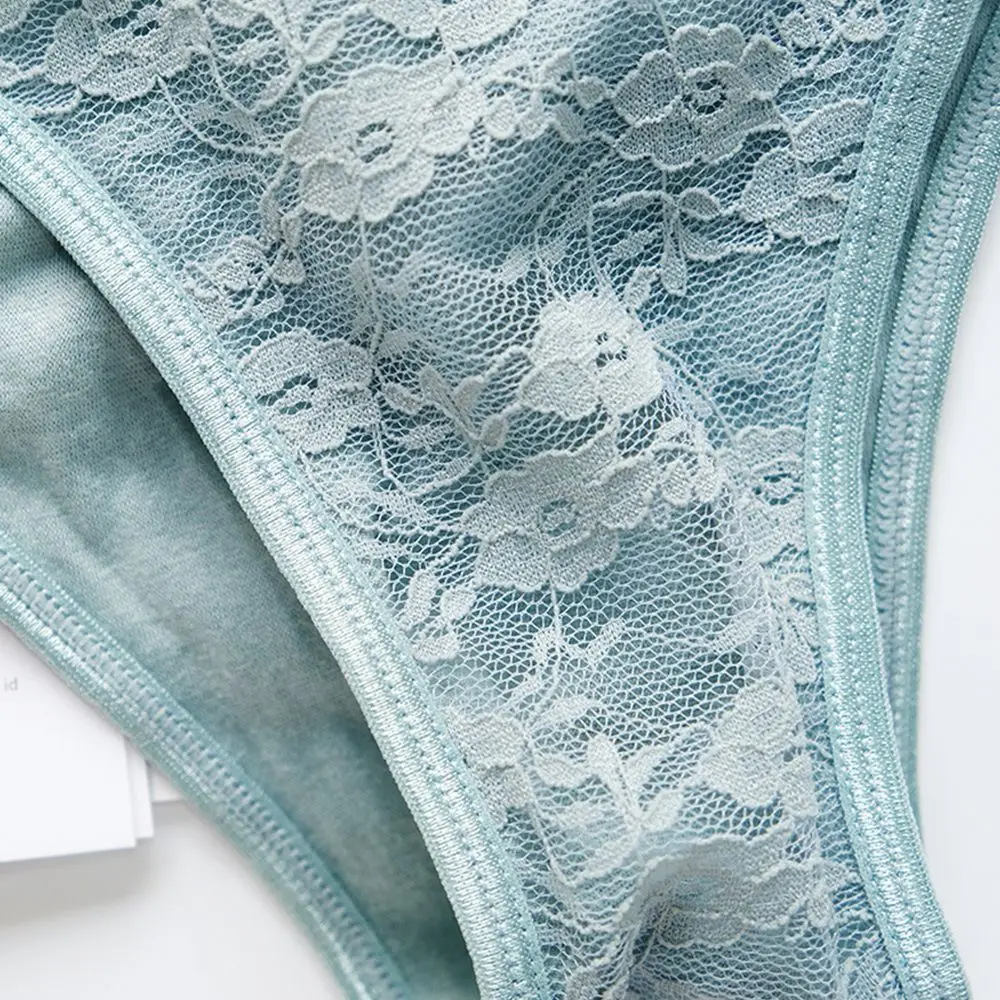 Comfortable Lace Fashion Design Cotton Crotch Letter Low-Waist Thong Women Lingerie Korean Style Underwear T-Shaped Panties