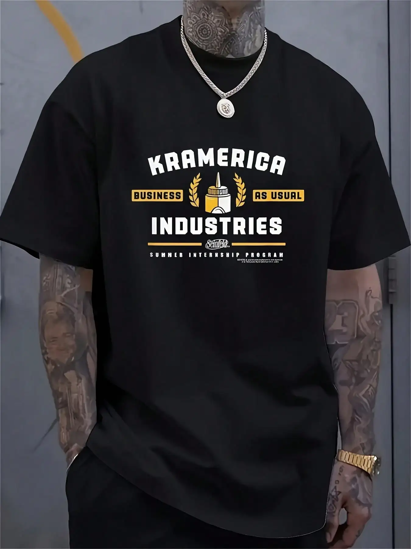 

TV Show Inspired Kramerica Industries Graphic T-Shirt Funny Office Workspace Design Gift For Fans Men Machine Washable Black Tee