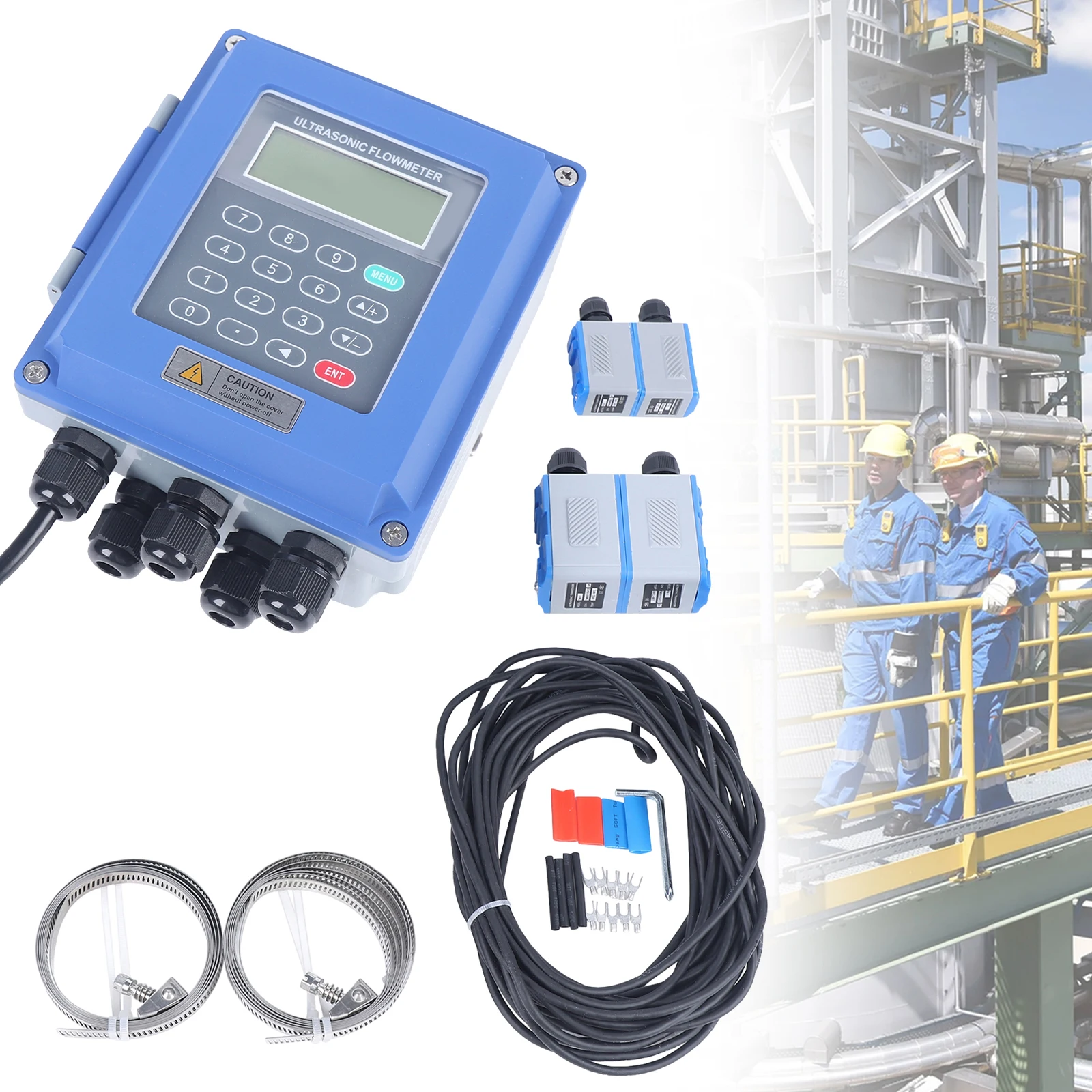 Tuf-2000b Host Ultrasonic Flowmeter Wide Pressure Us Standard Accuracy ±1%, Ts-2 Ultrasonic Transducer, Tm-1 Ultrasonic Transducer, Signal Cable, And 2 Steel Belts Storage Record