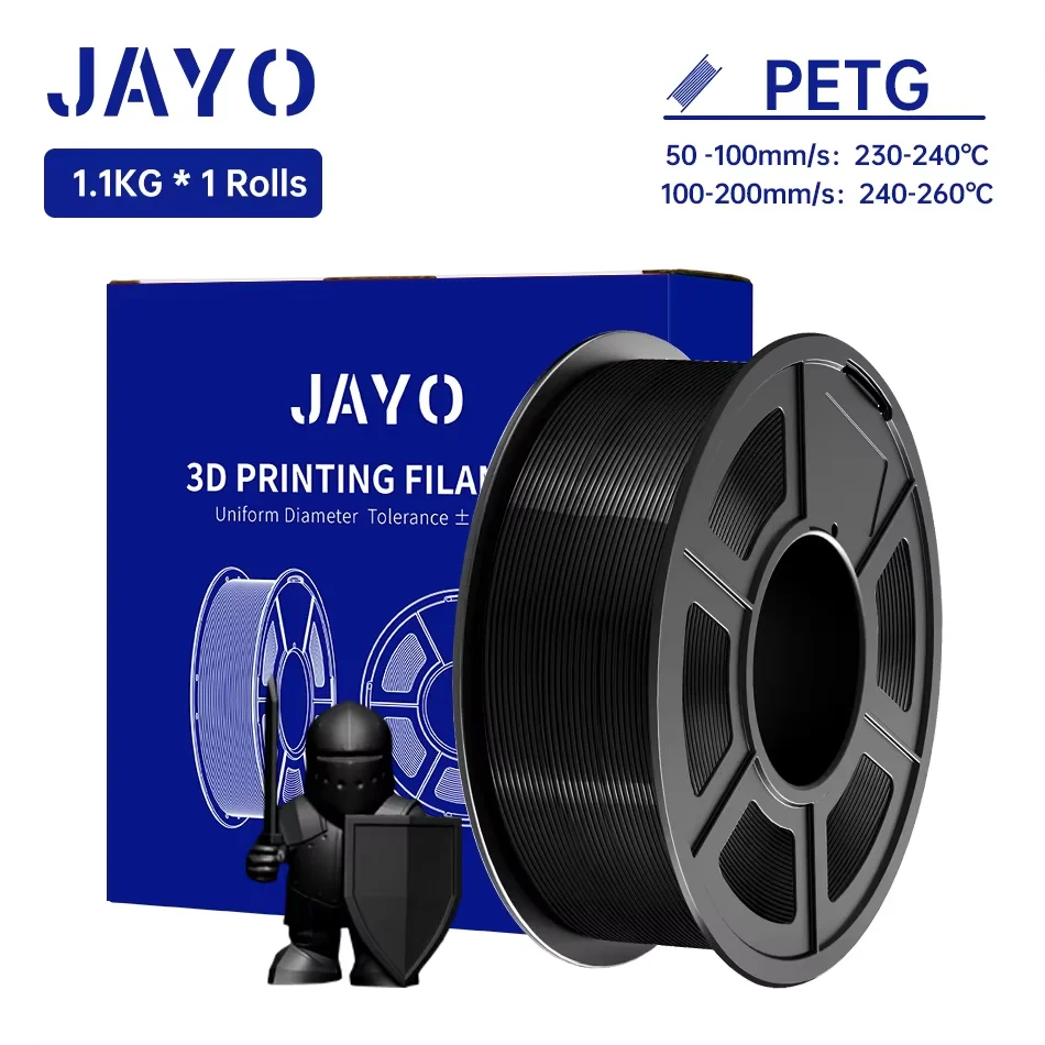 

JAYO PETG/PETG прозрачная нить для 3D-принтера 1,75 ± 0,02 мм 1,1 кг/рулон, высокая прочность, аккуратно намотанная нить, подходит для большинства принтеров FDM