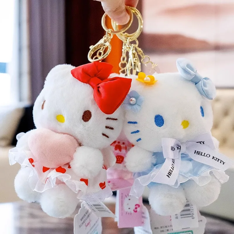 Sanrio Hello Kitty Cute Girl Keychain Bag Pendant Kuromi  Cinnamoroll Kids Plush Toys Girl Keyring Backpack Strap Birthday Gifts