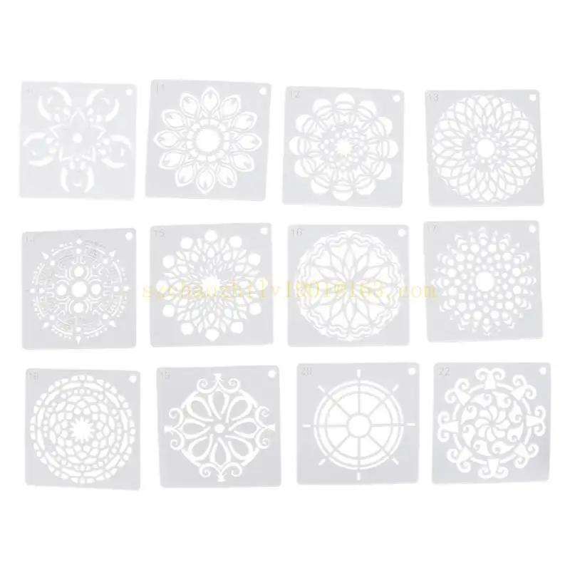 62KA 48PCS/مجموعة Mandala Stencils DIY لوحة قصاصات لتلوين الألبوم الزخرفية القالب 10x10 سم