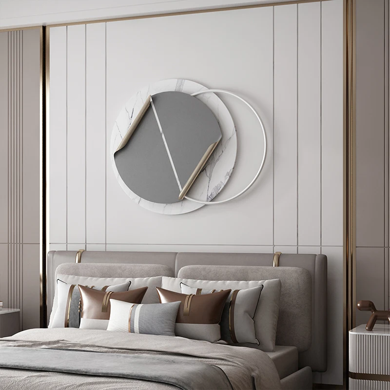 

Modern simple light luxury wrought iron pendant entrance living room background wall decoration European metal wall decoration