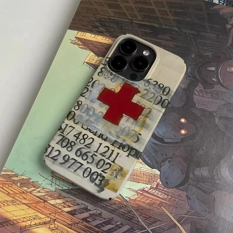 레드 크로스 번호 아이폰 케이스 아이폰 17 에어 16E 15 프로맥스 14 플러스 13 12 미니 11 프로 16플러스 XR XS 맥스 SE2 아크릴 폰 커버