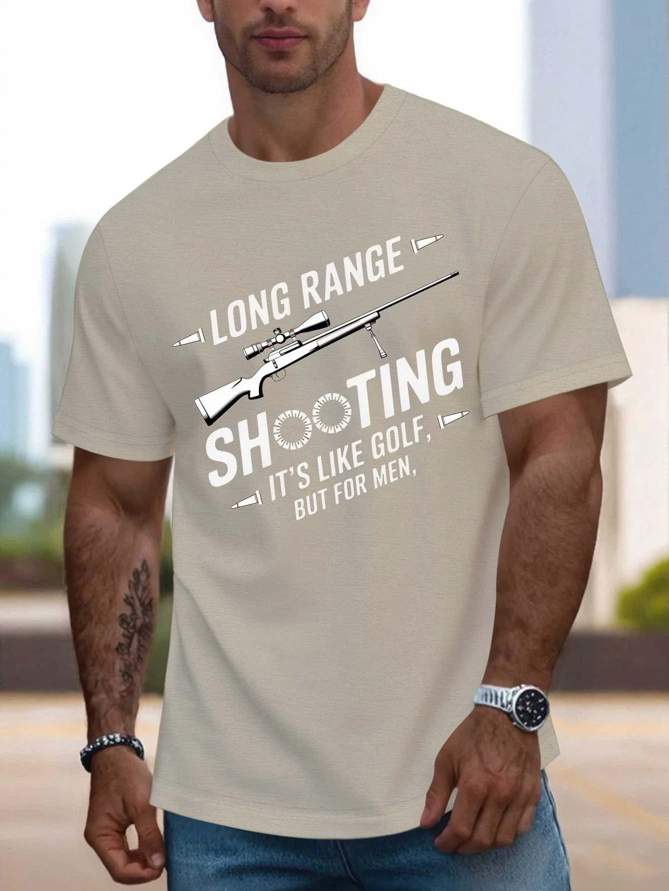 Long Range Shooting Sniper Rifle-Style& Bullet Casings,Sniper Rifle Design-100% O-neck short sleeve printed men's T-shirt.
