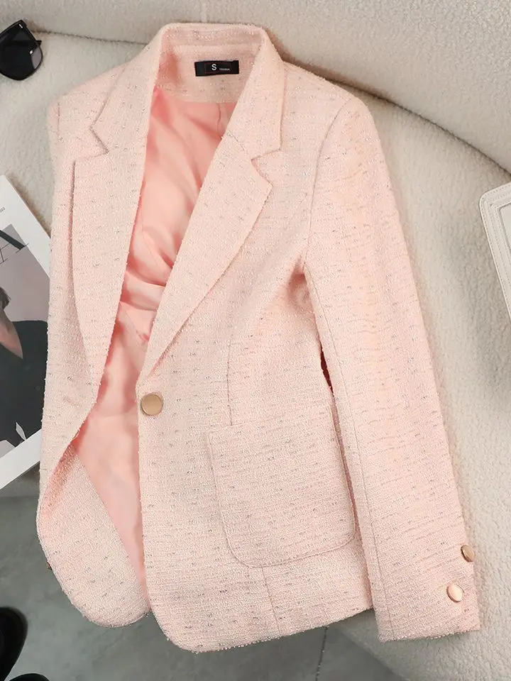 

Insozkdg Pink Cotton and Linen Suit Women Top Autumn Socialite Elegant Commuter Suit Jacket Slim Casual Blazers Women Clothing